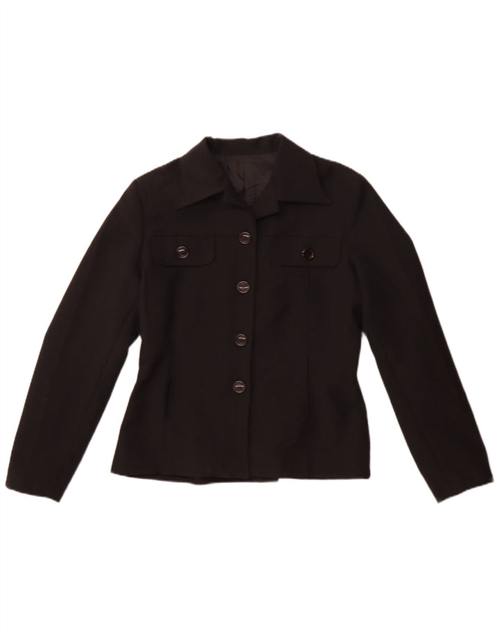 Vintage damska marynarka zapinana na 4 guziki IT 44, średni czarny poliester