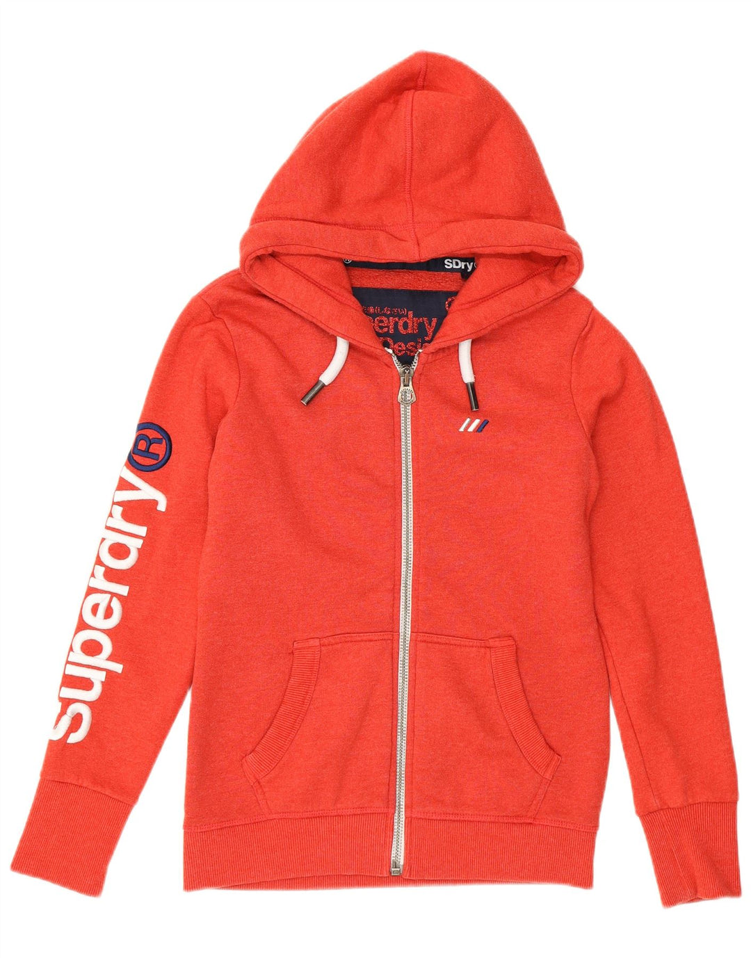SUPERDRY Damski sweter z kapturem i zamkiem błyskawicznym UK 8, mały, pomarańczowy, bawełniany