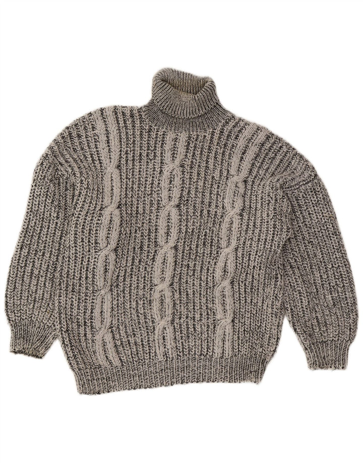 Vintage damski sweter z golfem UK 16, duże szare paski