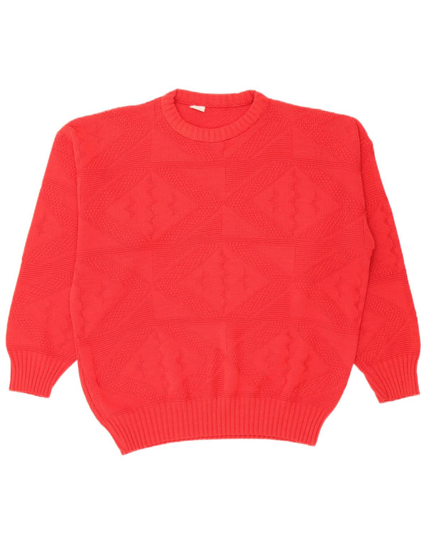 Sweter damski w stylu vintage z okrągłym dekoltem UK 16, duży, czerwony, geometryczny