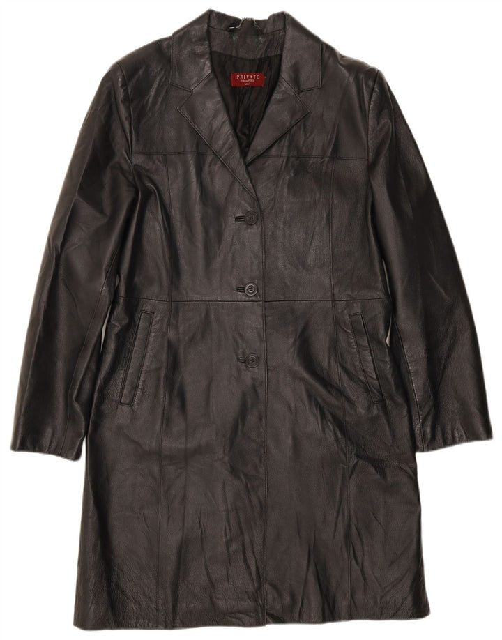PRIVATE Womens Leather Coat UK 14 Medium Black Leather