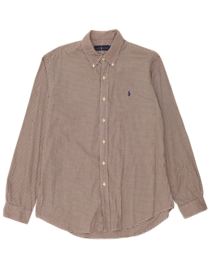 Męska koszula flanelowa Ralph Lauren, duża, brązowa bawełniana kratka