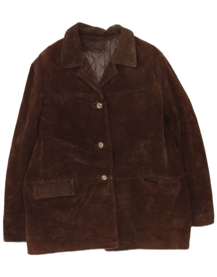 Damska kurtka zamszowa w stylu vintage IT 46, duża brązowa skóra