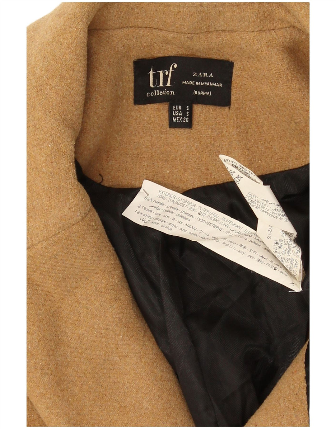 Damski płaszcz oversize z podwójnymi piersiami Zara UK 10 Small Beżowy poliester