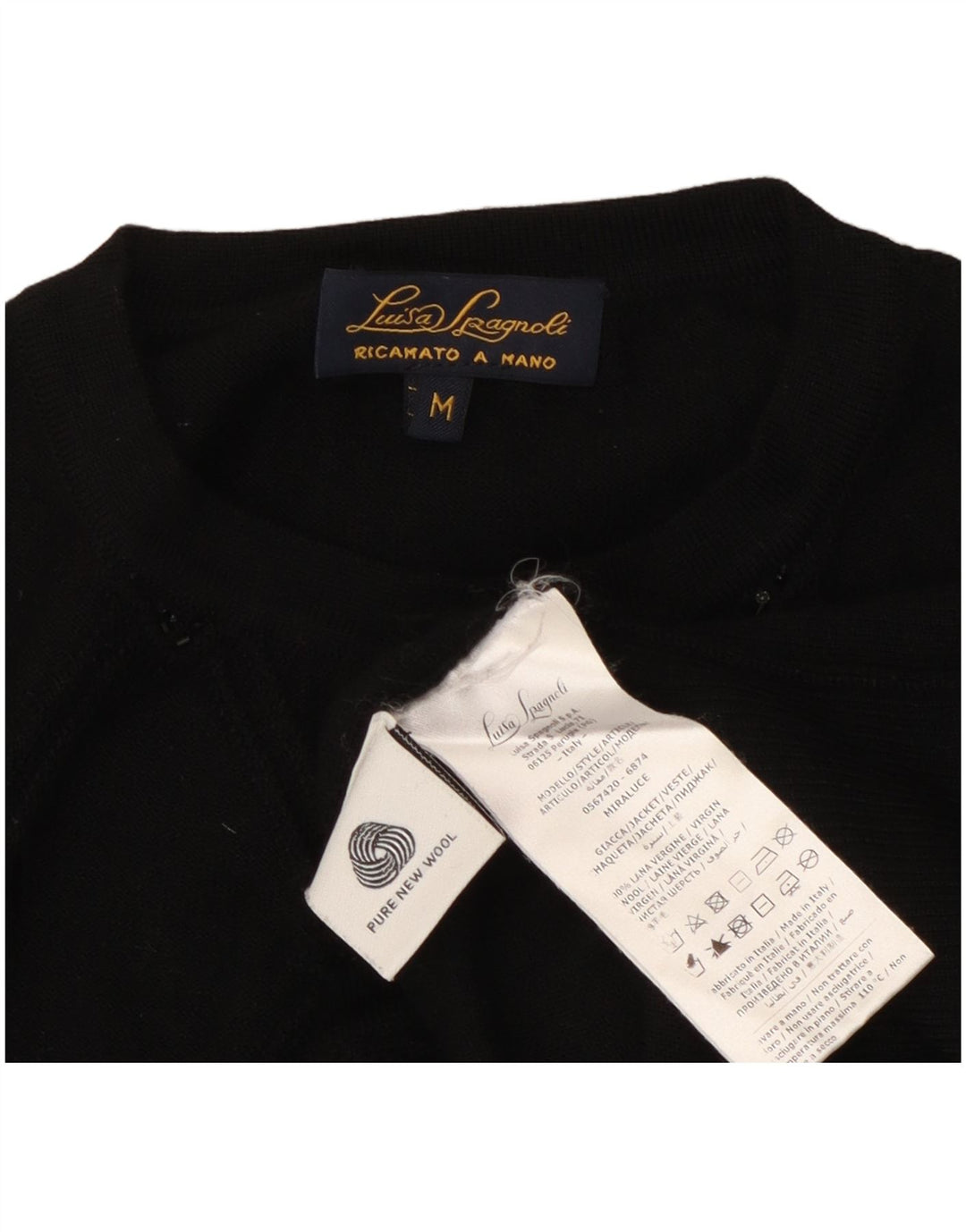 Luisa Spagnoli Damski sweter rozpinany UK 14 Średniej czarnej geometrycznej wełny