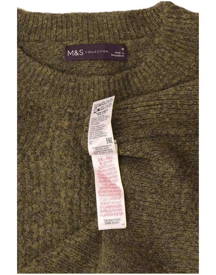 Marks & Spencer Damski sweter z okrągłym dekoltem, UK 14, średni khaki, nakrapiany