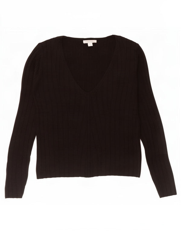 Topshop Damski sweter z dekoltem w kształcie litery V, UK 12, średni czarny akryl