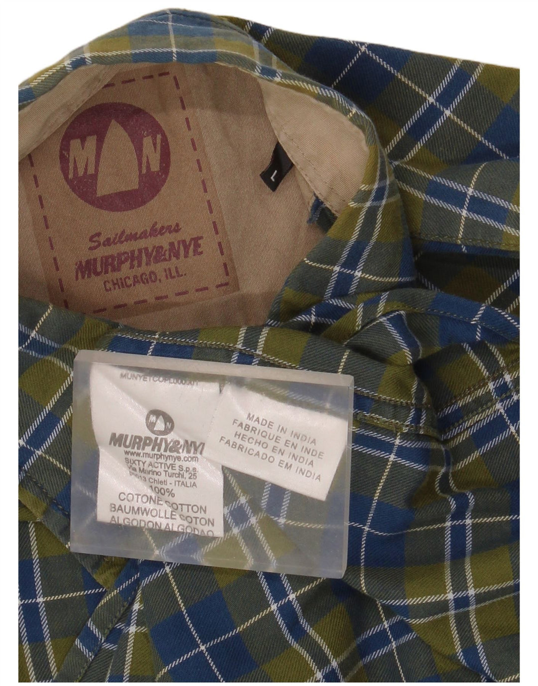 Męska koszula flanelowa Murphy & Nye Sailmakers, duża, bawełniana w zieloną kratkę