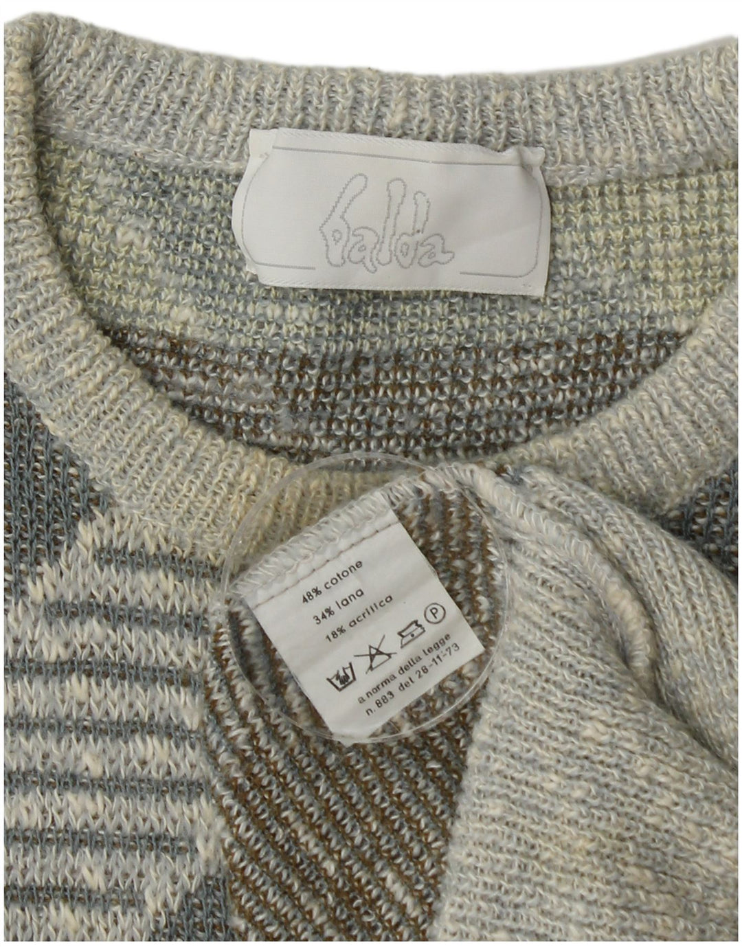 Vintage męski sweter z wycięciem pod szyją, średniej wielkości, wielobarwny, bawełniany w paski