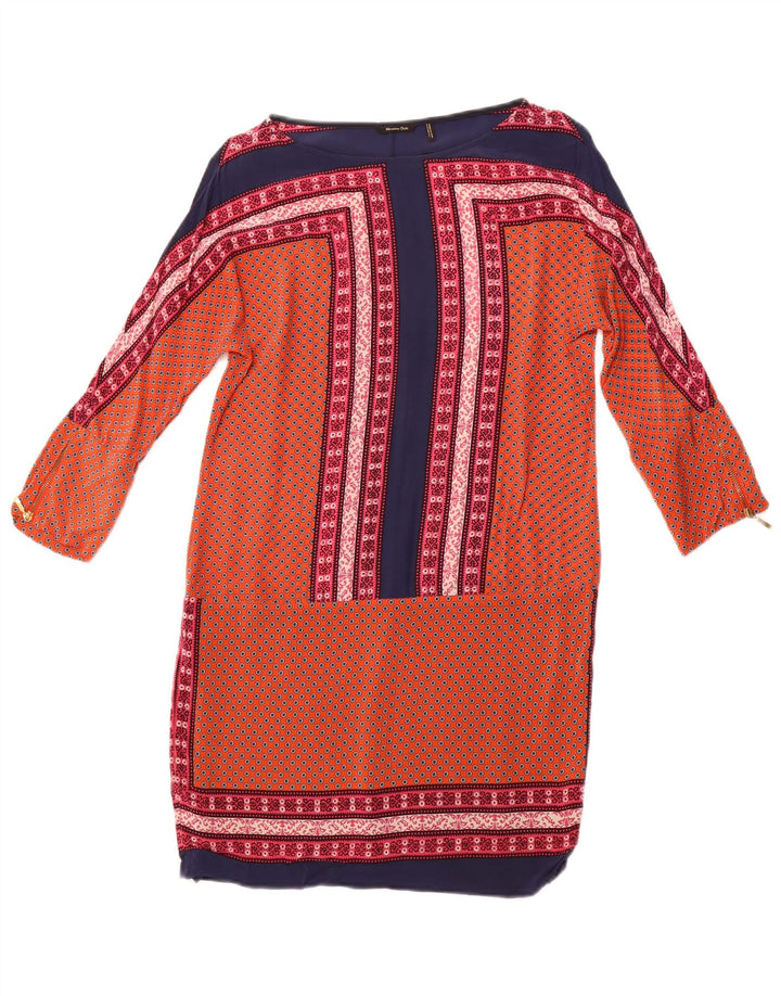 MASSIMO DUTTI Damska sukienka typu shift z rękawem 3/4 UK 12 Średnio-pomarańczowy kwiatowy
