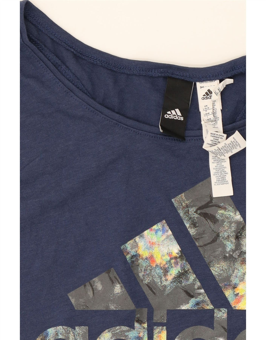 ADIDAS Womens Graphic Vest Top UK 16/18 Large Navy Blue Polyester Vintage Adidas and Second-Hand Adidas from Messina Hembry 