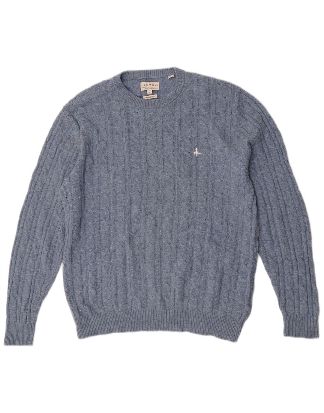 Jack Wills Męski sweter z okrągłym dekoltem Marlow, duży, niebieski, wełniany