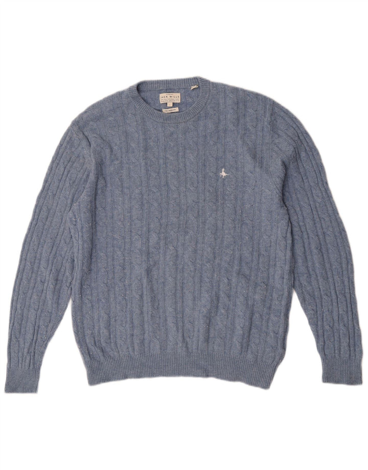 Jack Wills Męski sweter z okrągłym dekoltem Marlow, duży, niebieski, wełniany