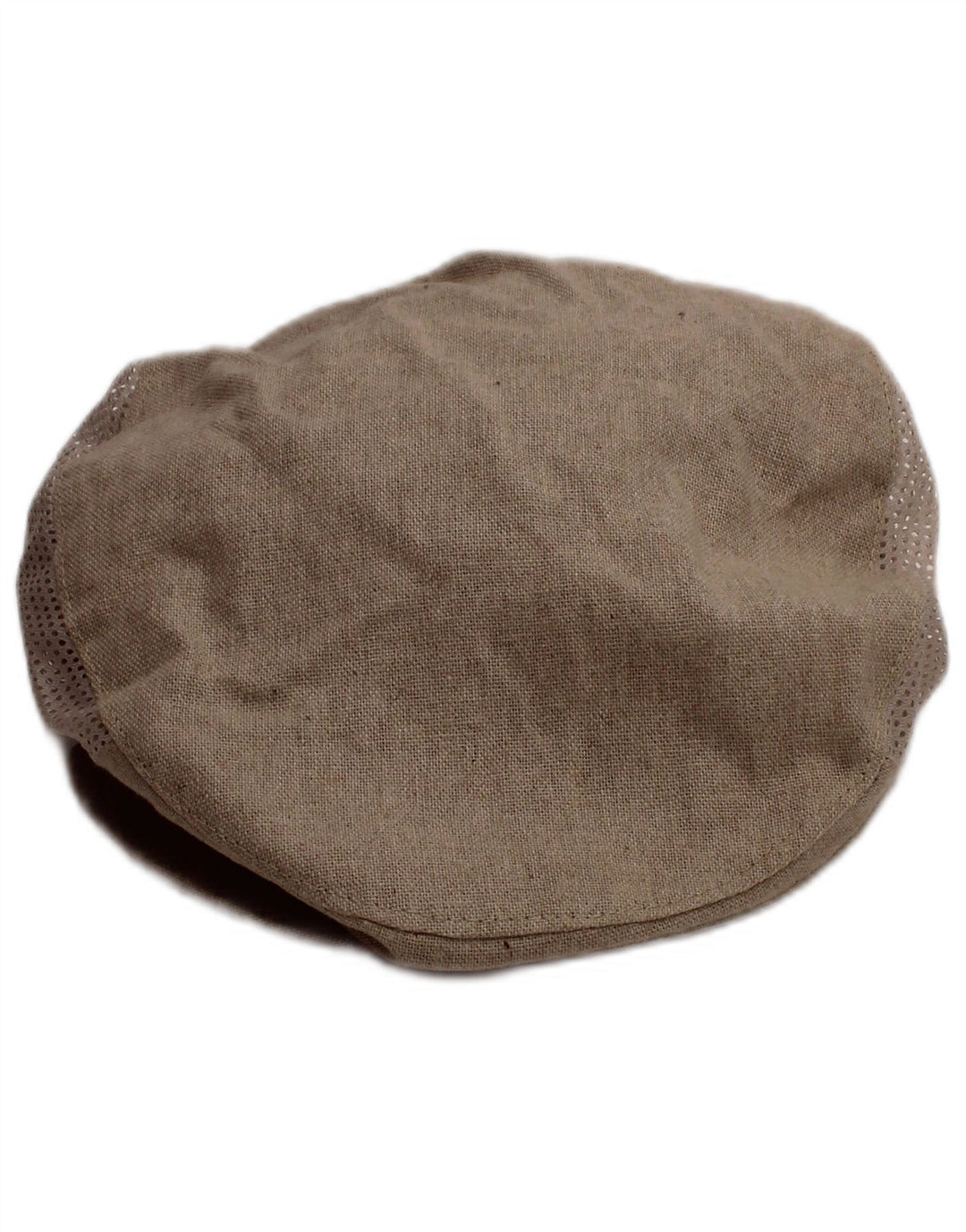 VINTAGE Mens See Through Flat Cap Small Beige Linen Classic