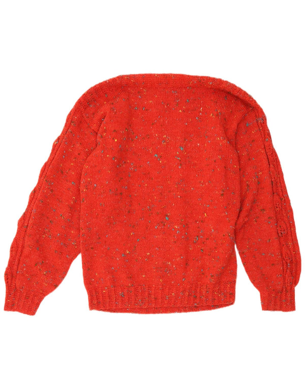 Vintage damski sweter z dekoltem w łódkę UK 12, średni czerwony nakrapiany