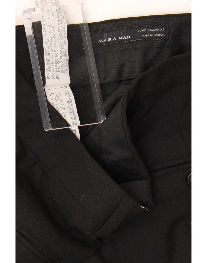 Męskie proste spodnie garniturowe Zara EU 40 Medium W31 L30 Czarny poliester