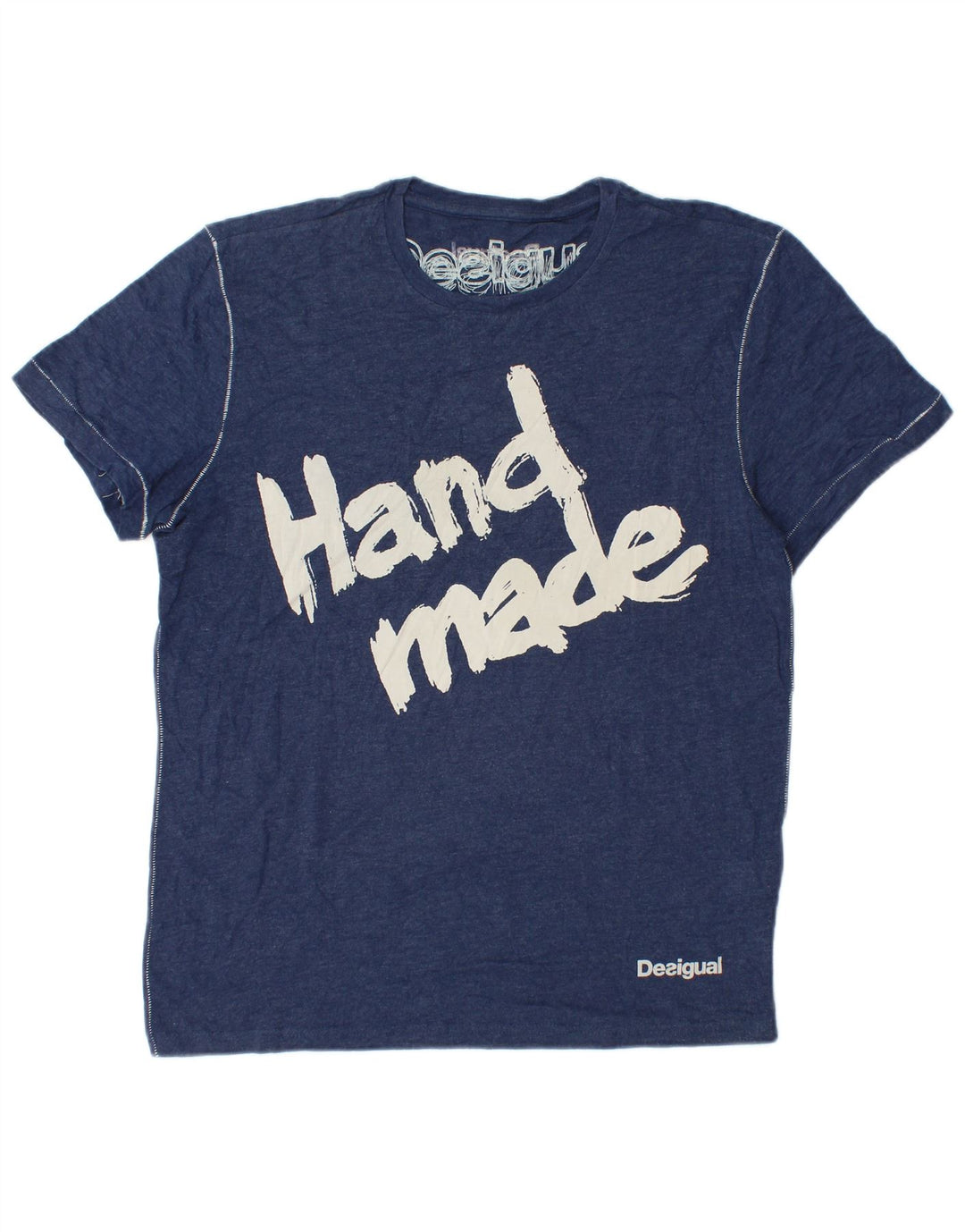 Desigual Męski T-shirt z grafiką, duży, granatowy, bawełniany