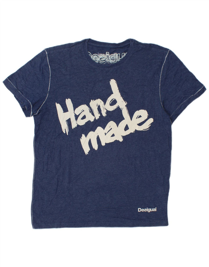 Desigual Męski T-shirt z grafiką, duży, granatowy, bawełniany