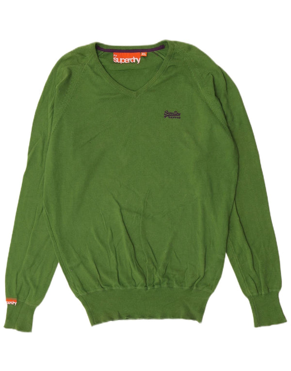 Męski sweter Superdry z dekoltem w kształcie litery V, XL, zielony, bawełniany