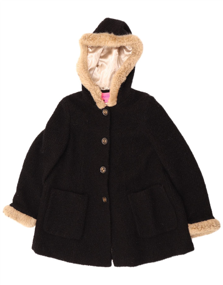 Damski płaszcz z kapturem Monsoon UK 16, duży, czarny, wełniany