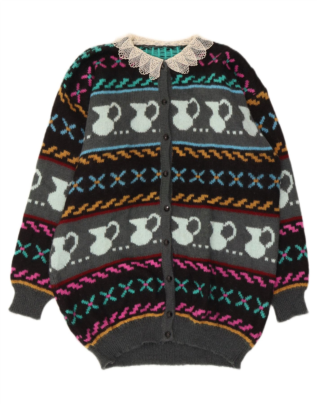 Sweter damski w stylu vintage, abstrakcyjny wzór, UK 10, mały, wielobarwny