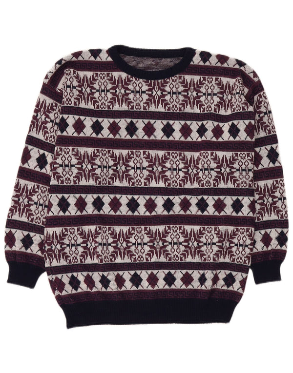 Męski sweter z okrągłym dekoltem w stylu VINTAGE UK 40 Medium Burgundy Fair Isle
