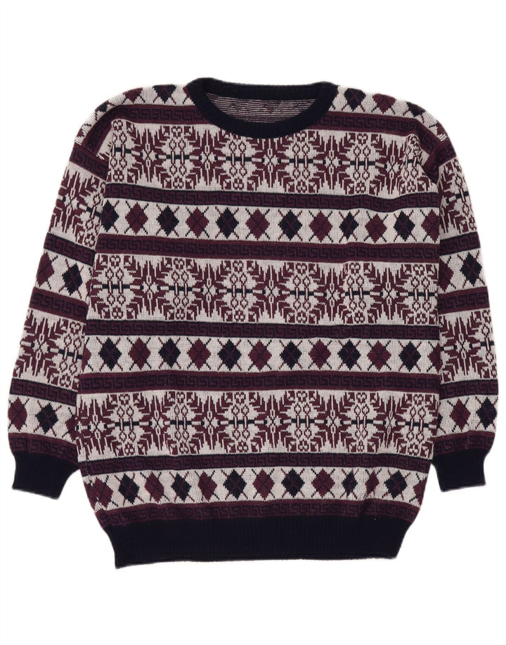 Męski sweter z okrągłym dekoltem w stylu VINTAGE UK 40 Medium Burgundy Fair Isle