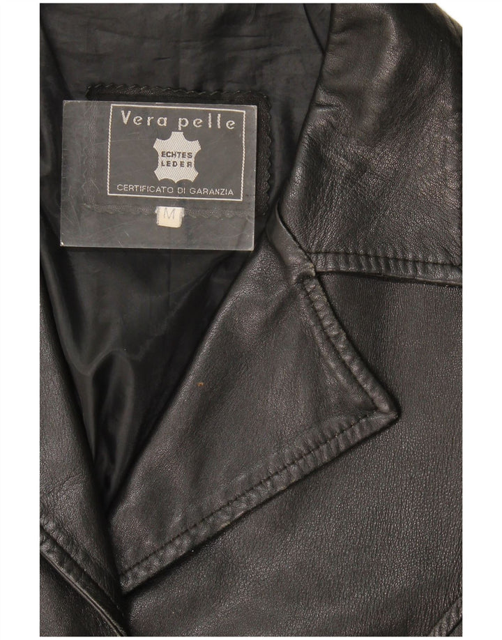 Vintage damska kurtka skórzana UK 14, średnia czarna skóra