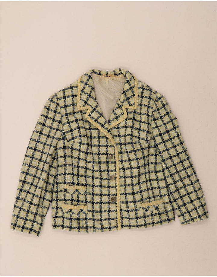 TREVIRA Womens 3 Button Blazer Jacket UK 12 Medium Green Check Wool Vintage Trevira and Second-Hand Trevira from Messina Hembry 