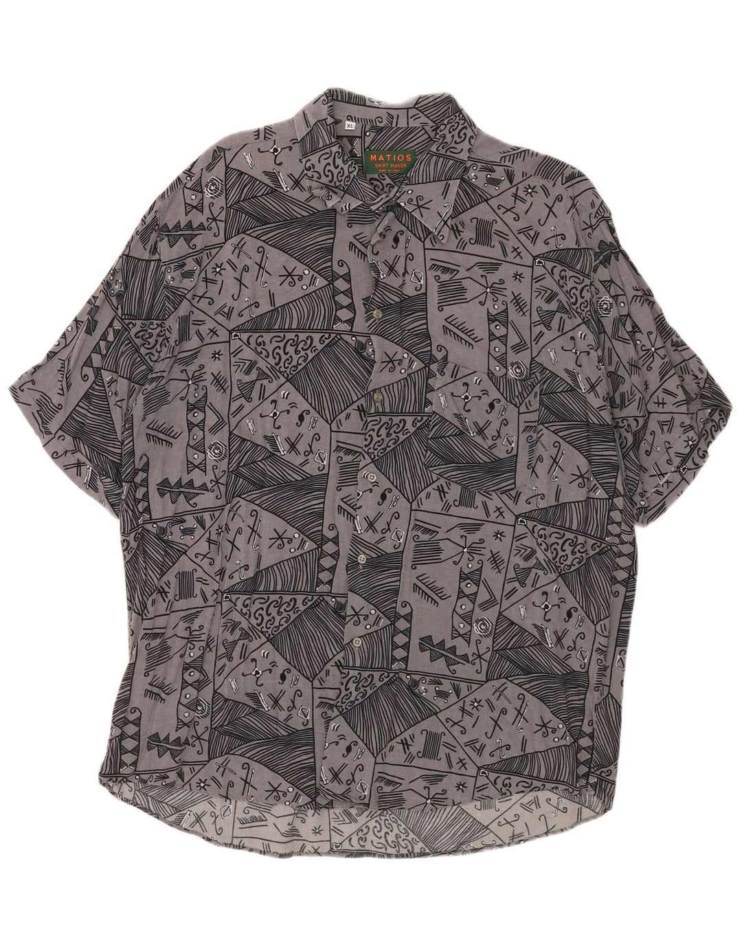 Vintage męska koszula z krótkim rękawem XL, szara, geometryczna