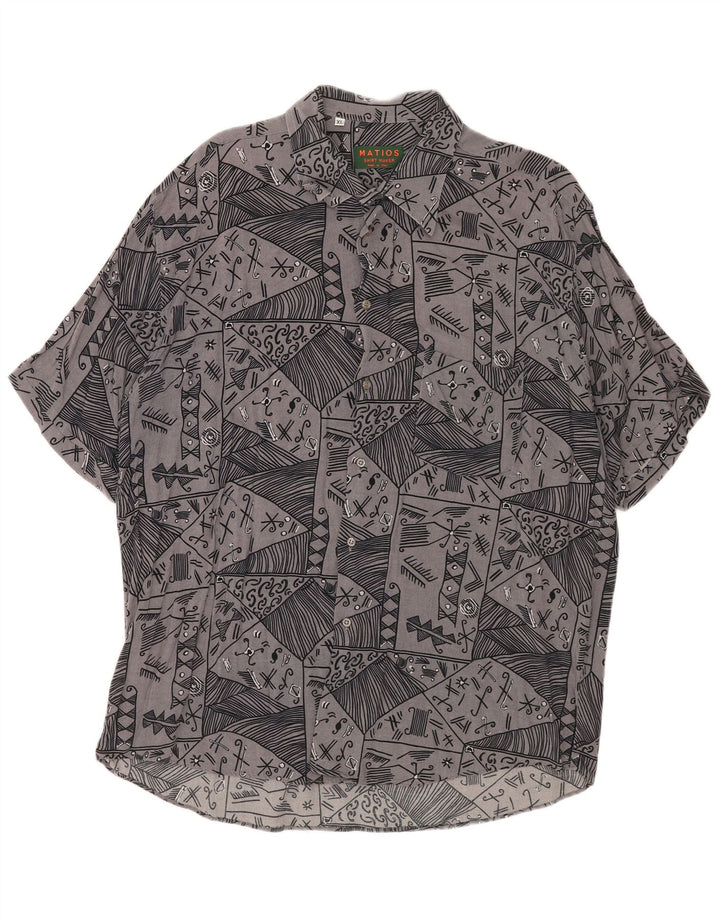 Vintage męska koszula z krótkim rękawem XL, szara, geometryczna