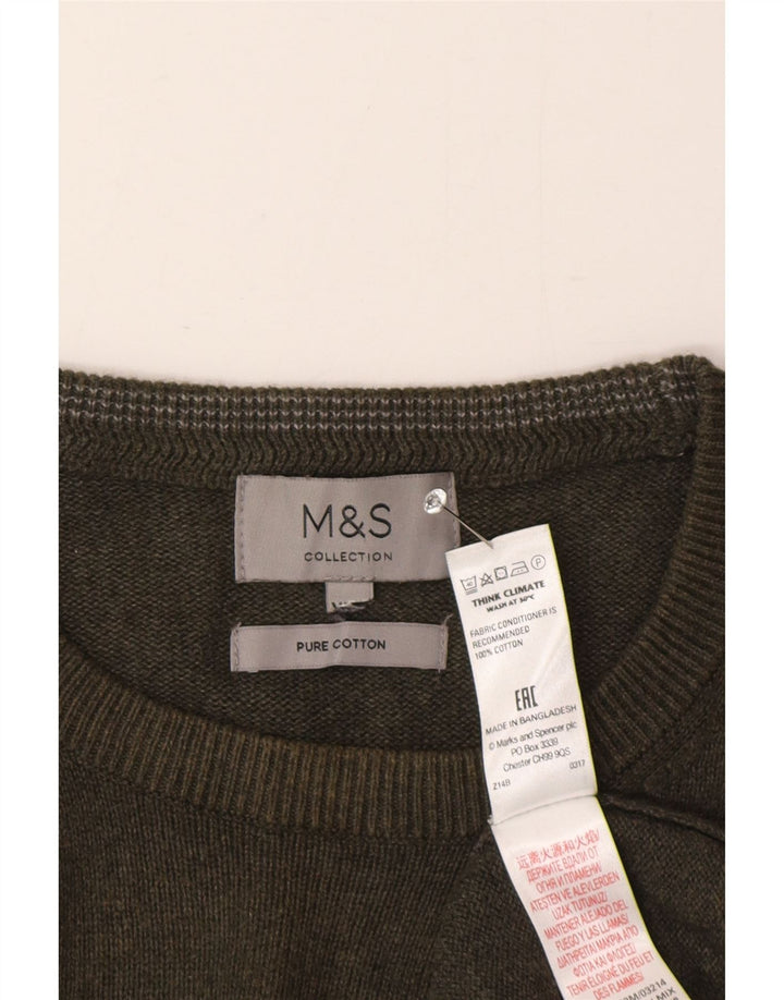 Marks & Spencer Męski sweter z okrągłym dekoltem, 2XL, zielony, bawełniany