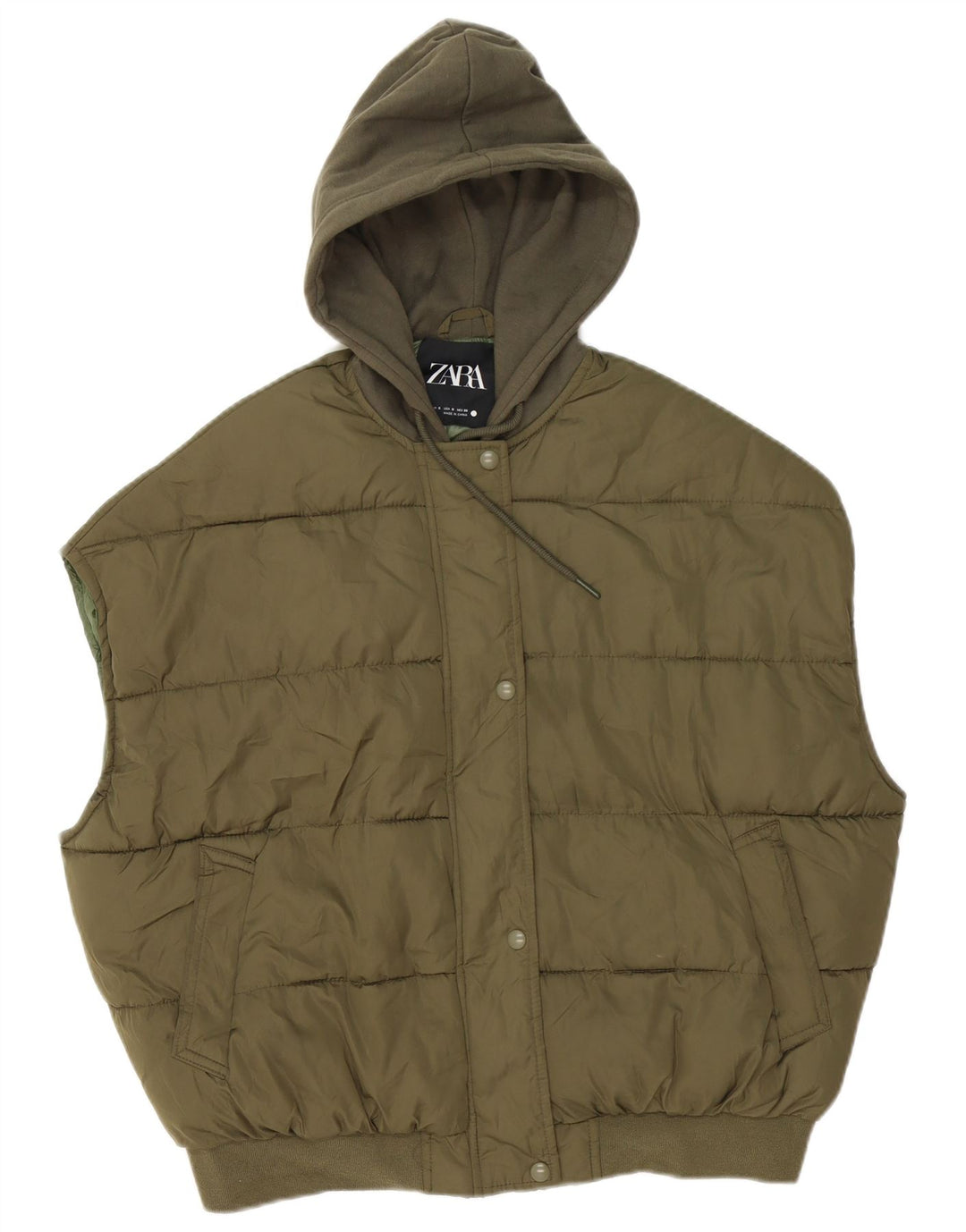 Damska kamizelka z kapturem, oversize, wyściełana, zara, UK 10, mała, khaki, poliester