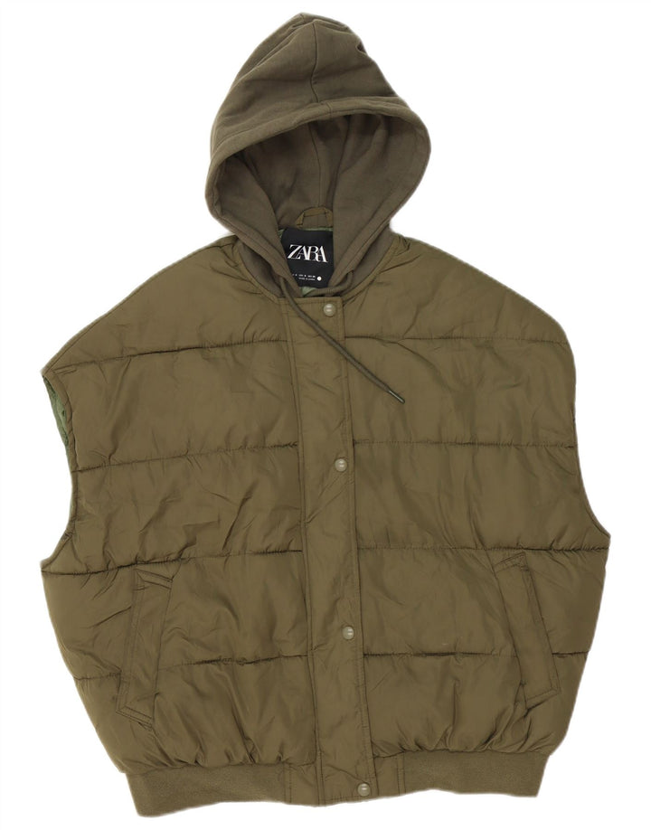 Damska kamizelka z kapturem, oversize, wyściełana, zara, UK 10, mała, khaki, poliester