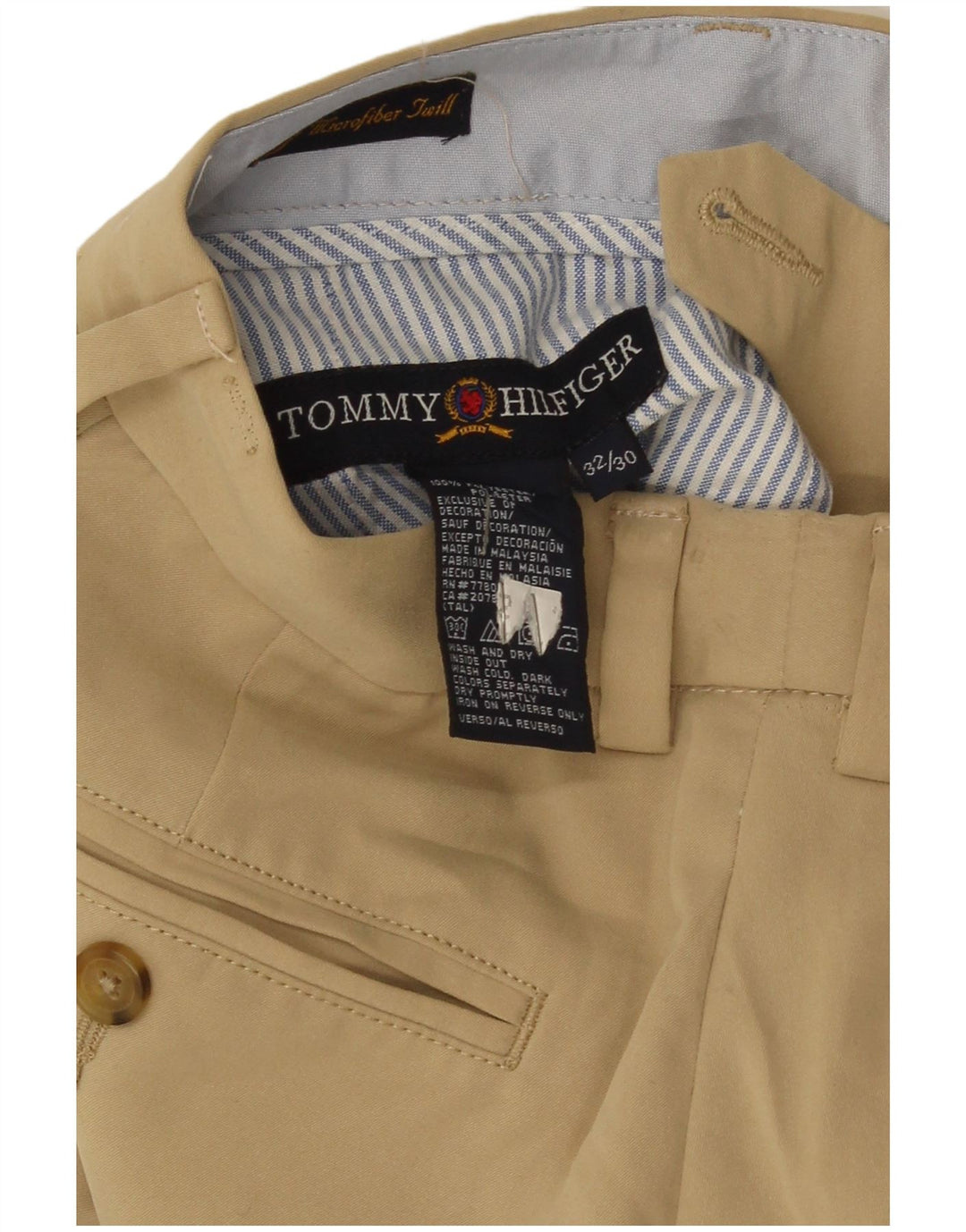 Męskie spodnie typu slim chino Tommy Hilfiger W32 L30 beżowy poliester