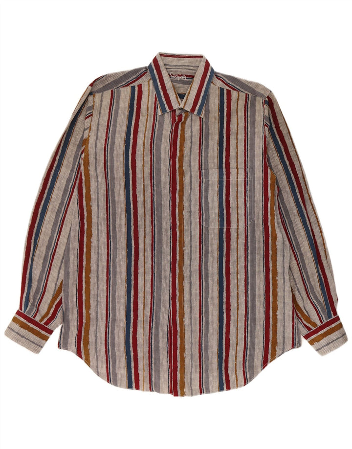 Koszula męska w stylu vintage, rozmiar 42, duża, wielobarwna, jedwabna w paski