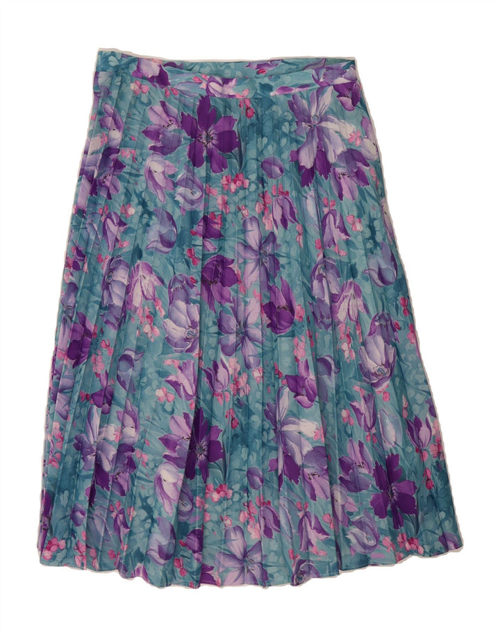 VINTAGE Womens Pleated Skirt IT 42 Medium W30  Blue Floral Polyester Vintage Vintage and Second-Hand Vintage from Messina Hembry 