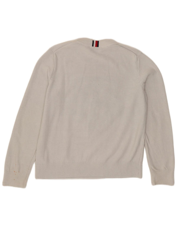 Damski sweter Tommy Hilfiger z graficznym wycięciem pod szyją, UK 16, duży, biały