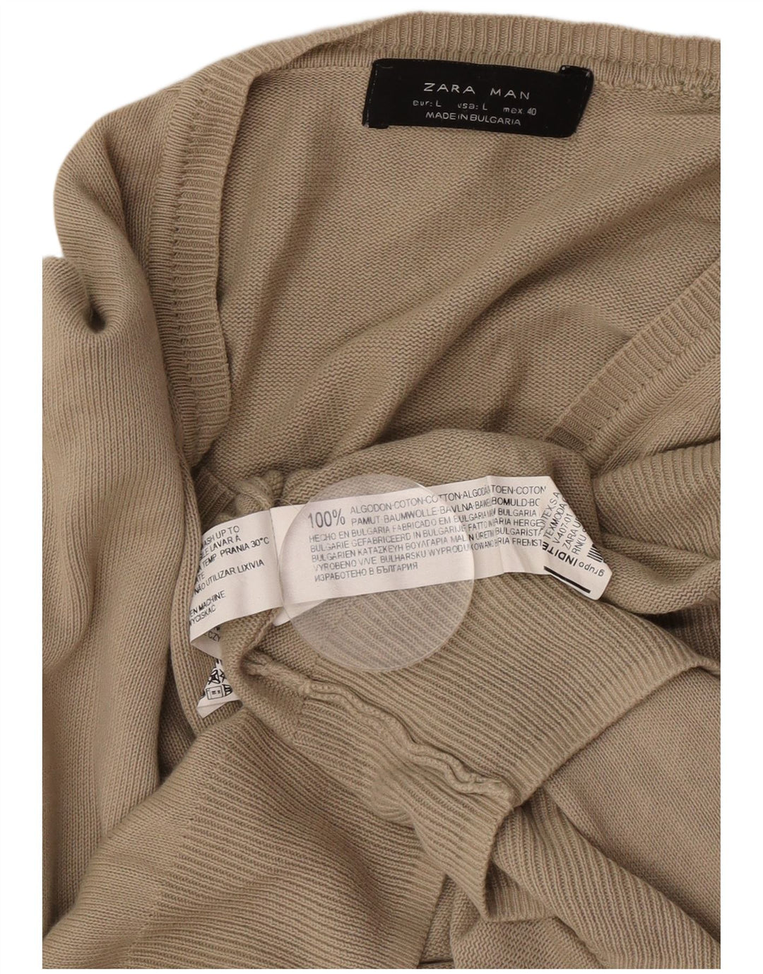 Męski sweter Zara z dekoltem w kształcie litery V, duży, brązowy, bawełniany