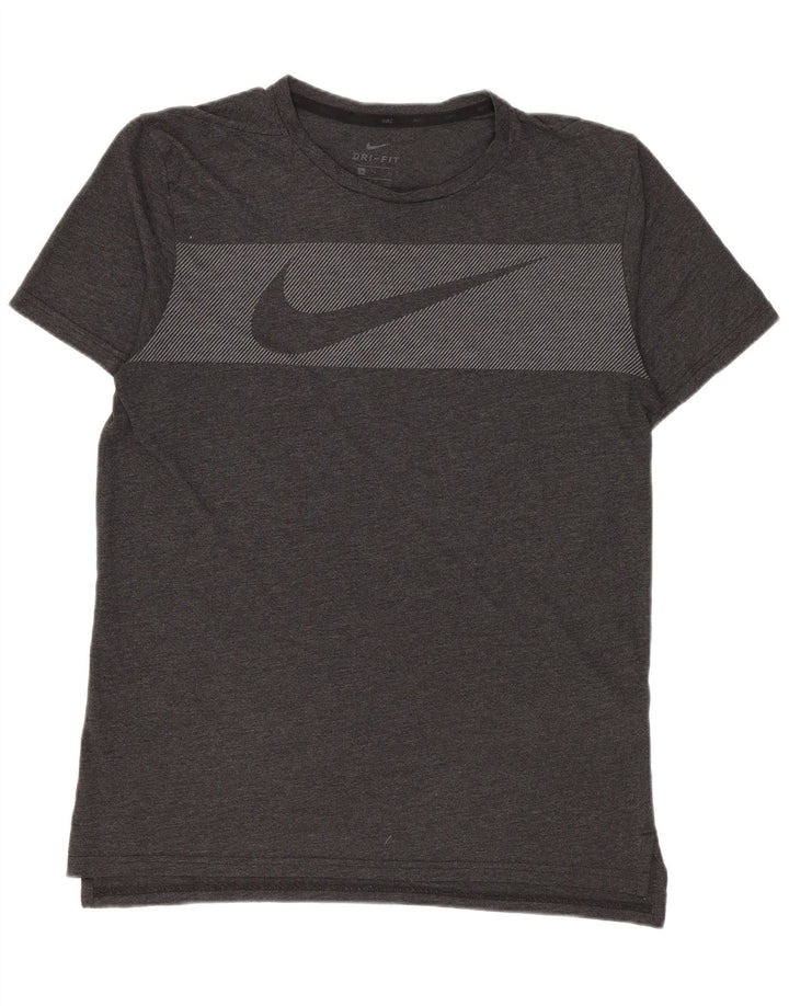 Męski T-shirt NIKE Dri Fit z grafiką, mały, szary poliester w prążki