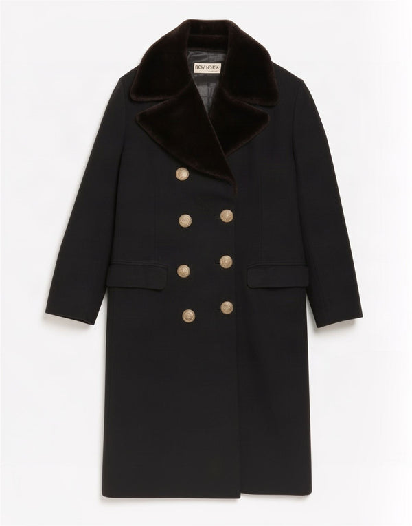 New York Industrie Womens Double Breasted Coat IT 40 Small Black