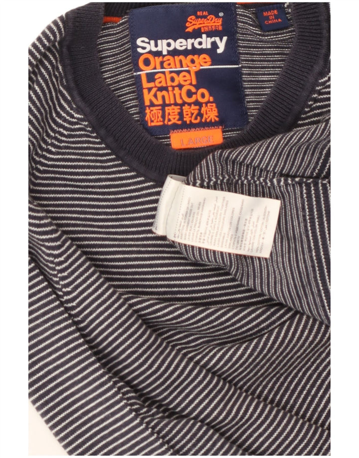 Męski sweter Superdry z okrągłym dekoltem, duży, bawełniany w granatowe paski