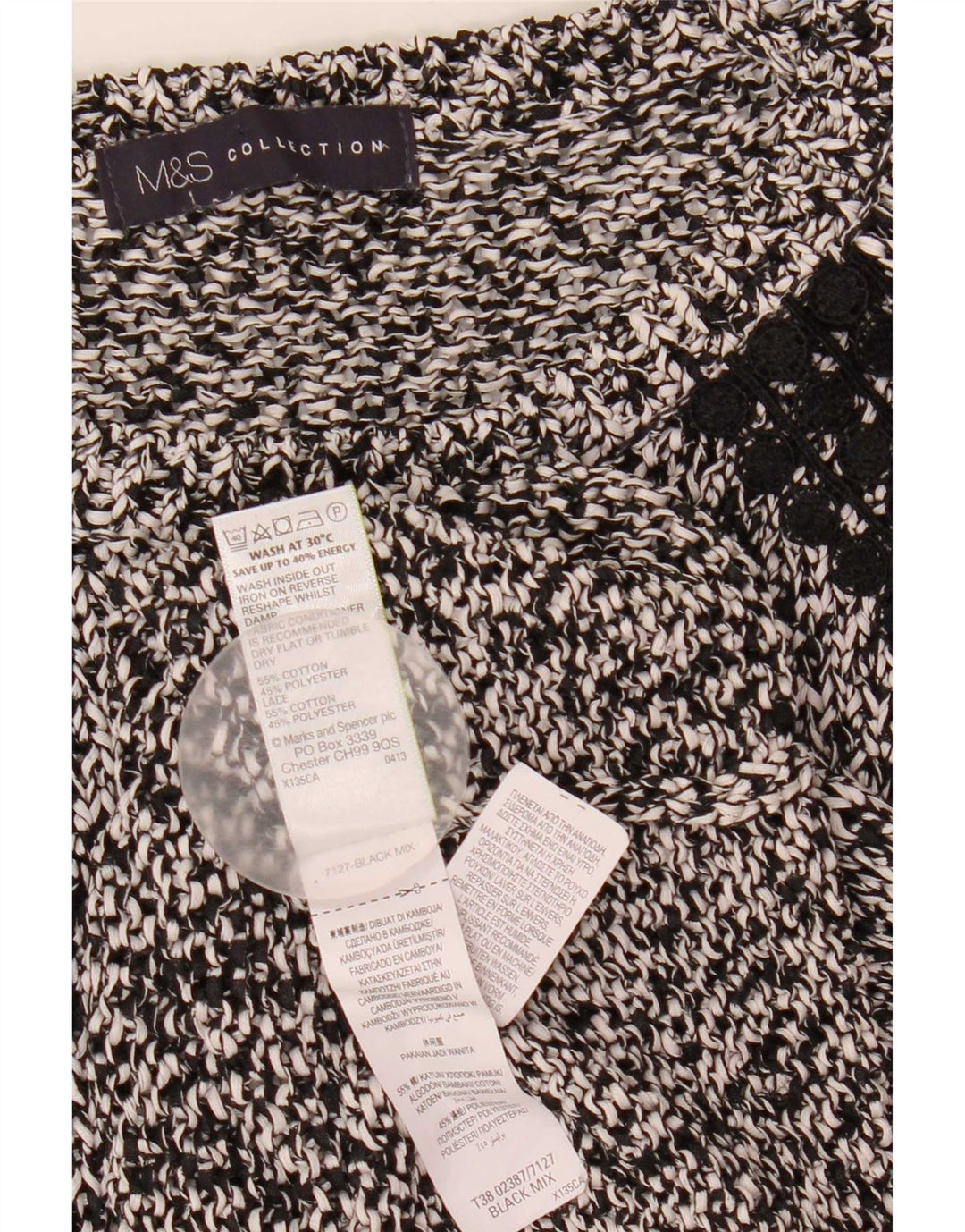 Marks & Spencer Damski sweter z dekoltem w łódkę, UK 10, mały, szary, nakrapiany
