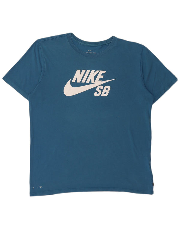 NIKE Mens Athletic Cut Graphic T-Shirt Top Large Blue Cotton