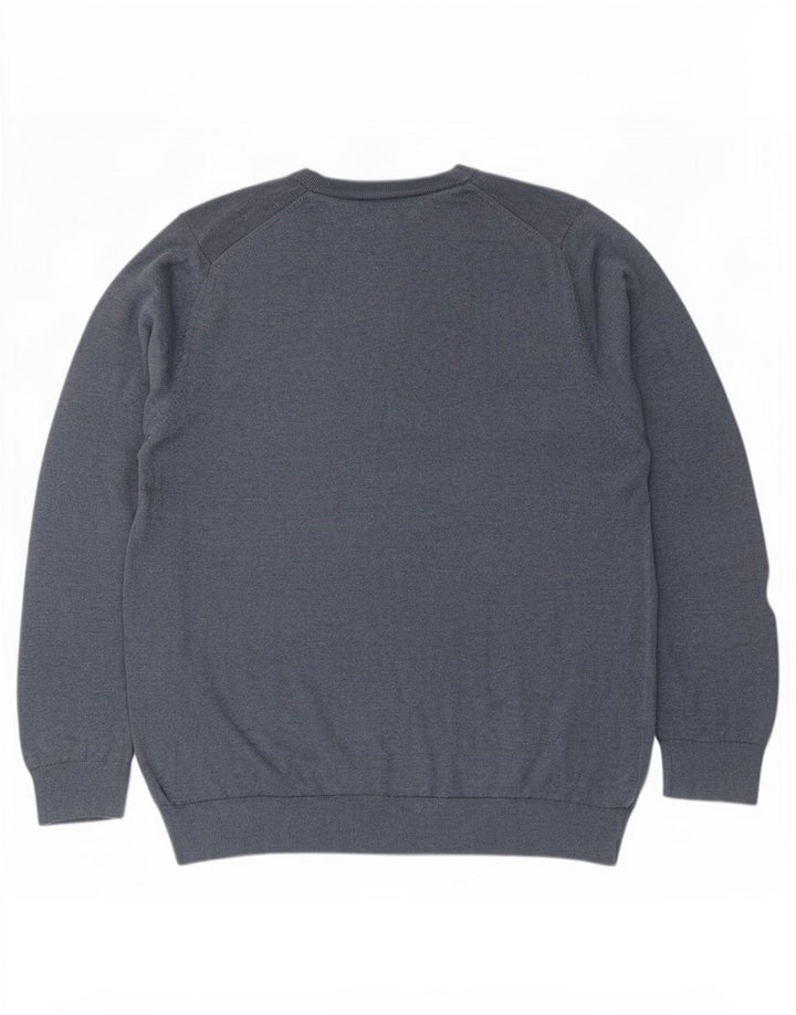 Marks & Spencer Męski sweter z dekoltem w kształcie litery V, 2XL, niebieski, bawełniany
