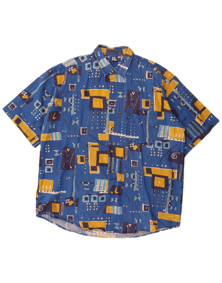 Koszula męska z krótkim rękawem w stylu vintage 2XL Niebieski patchwork