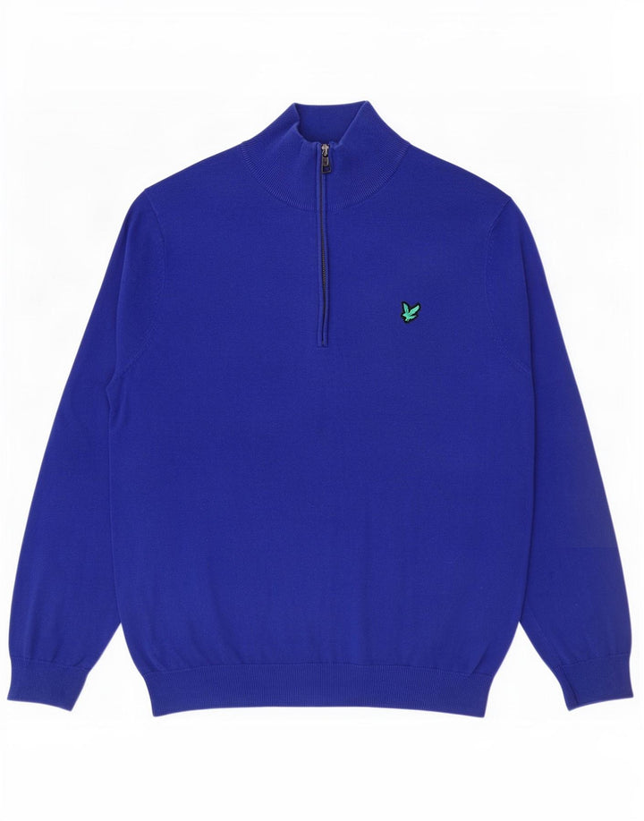 Lyle & Scott Męski sweter z zamkiem błyskawicznym, duży, niebieski, bawełniany