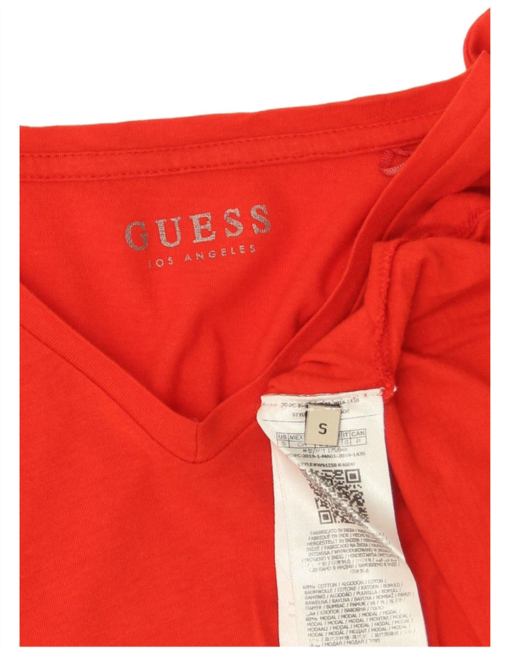 Guess Damski top graficzny z długim rękawem, UK 10, mały, czerwony, bawełniany