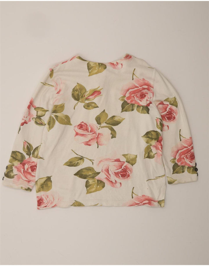 Top damski VINTAGE z długim rękawem UK 16, duży, złamanej bieli, bawełniany w kwiaty