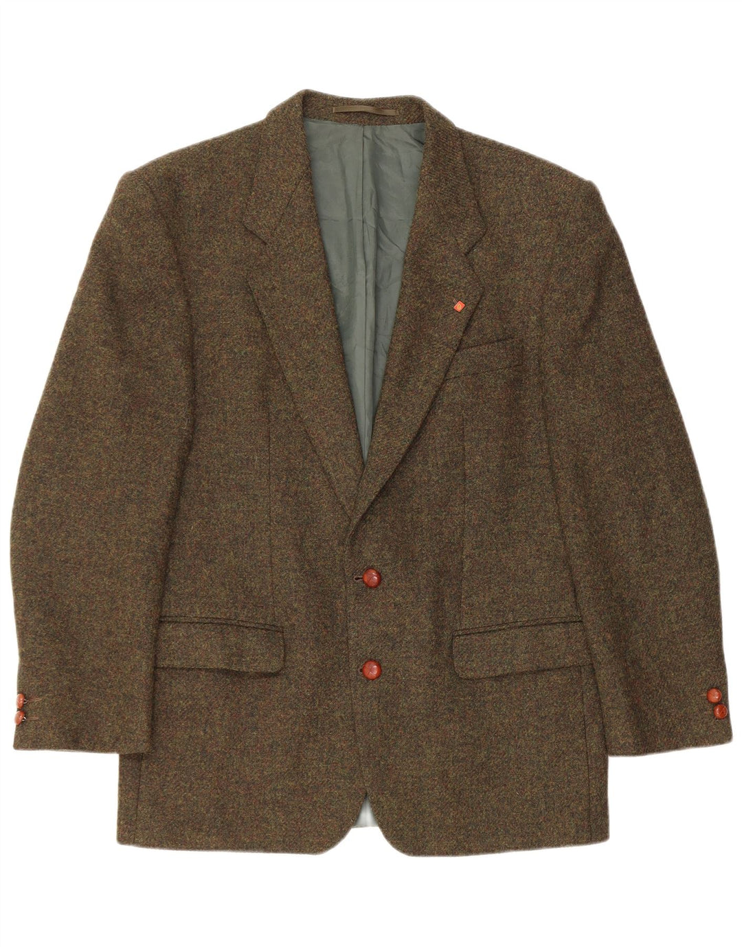 Męska marynarka zapinana na 2 guziki w stylu vintage, UK 38, średnie khaki, nakrapiane